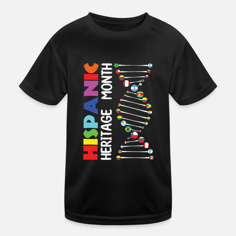 Genes Spanish Flags Hispanic Heritage Month Kids Functional T-Shirt