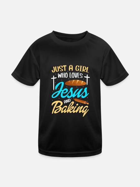 Just A Girl Who Loves Jesus And Baking - Kinder Funktions-T-Shirt - Schwarz - Vorne