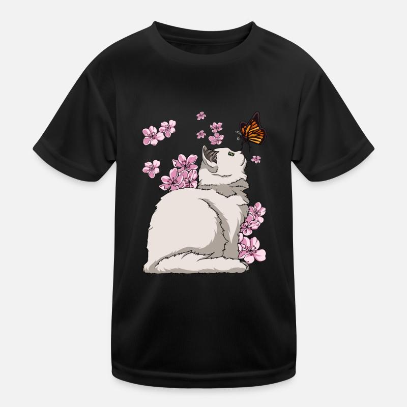 Japanese Cherry Blossom Katze Kinder Funktions-T-Shirt