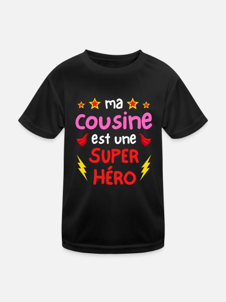 Ma cousine est une super héro - cape et éclairs - T-shirt sport Enfant - noir - Devant