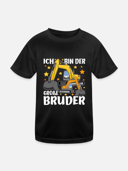 Geschwister Ich Bin Der Grosse Bruder Bagger - Kinder Funktions-T-Shirt - Schwarz - Vorne