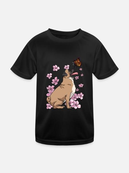 Carlin Papillon Japonais Sakura Fleur de Cerisier - T-shirt sport Enfant - noir - Devant