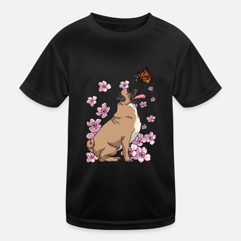 Mops Schmetterling Japanische Sakura-Kirschblüte Kinder Funktions-T-Shirt