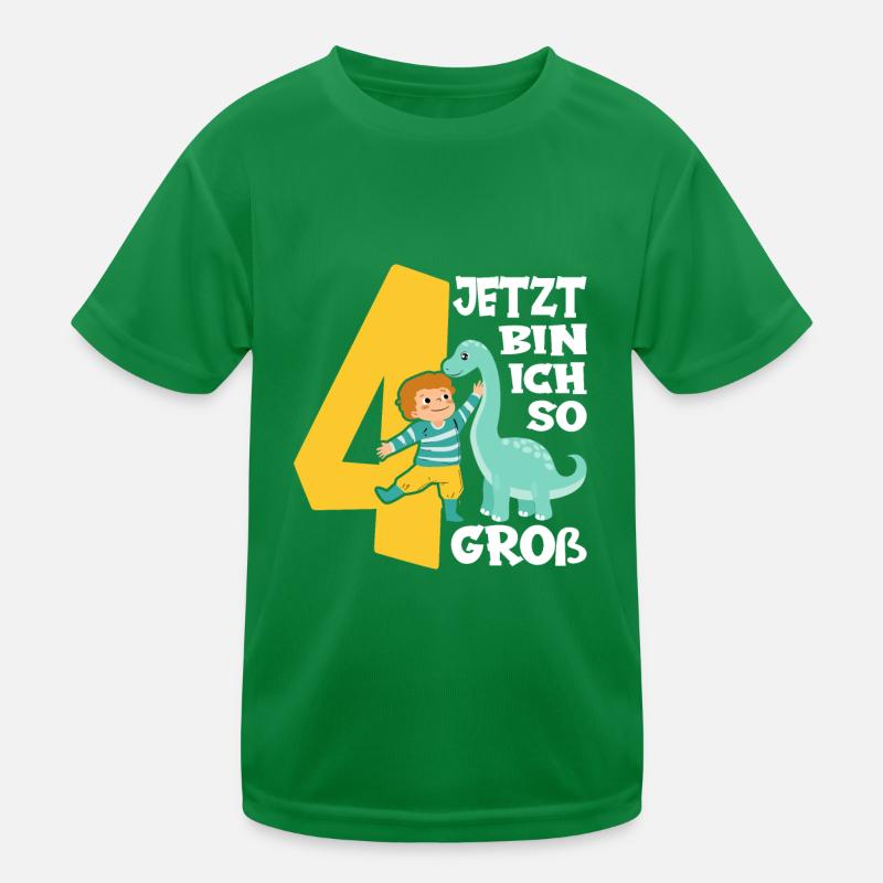 Dino Junge 4. Geburtstag Jetzt bin ich so groß Kinder Funktions-T-Shirt