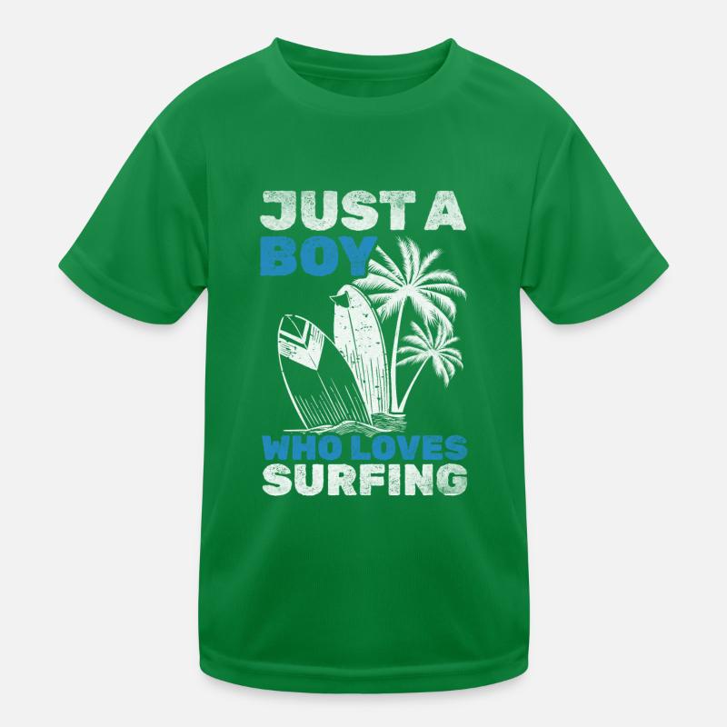 Surfboard Surfer Nur ein Junge, der das Surfen und Kinder Funktions-T-Shirt