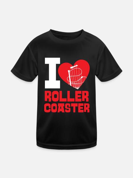 Roller Coaster Heart I Love Roller - Kinder Funktions-T-Shirt - Schwarz - Vorne