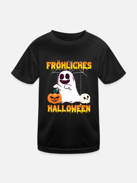 Happy Halloween Geist - Kinder Funktions-T-Shirt - Schwarz - Vorne