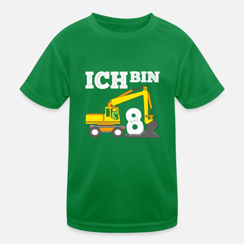 8 Jahre Jungen Geburtstagsgeschenk Dino & Bagger Kinder Funktions-T-Shirt