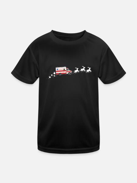 Krankenwagen Weihnachtsmann Weihnachtsschlitten - - Kinder Funktions-T-Shirt - Schwarz - Vorne