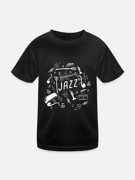 Jazz Instruments Club Collage Saxophone Trumpet - Kinder Funktions-T-Shirt - Schwarz - Vorne