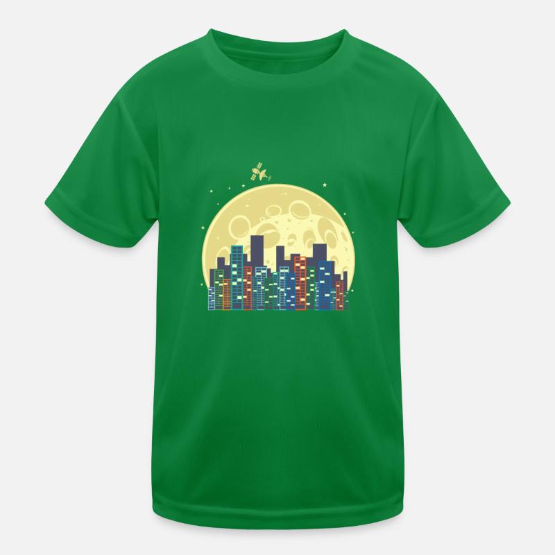 Skyline devant la lune et la ville de construction satellite T-shirt sport Enfant