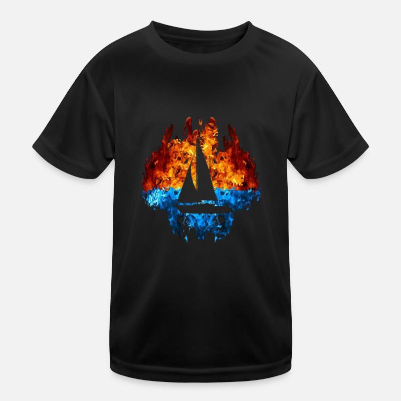 Sailboat Fire Sailor Flames Fire Art Skipper Kids Functional T-Shirt