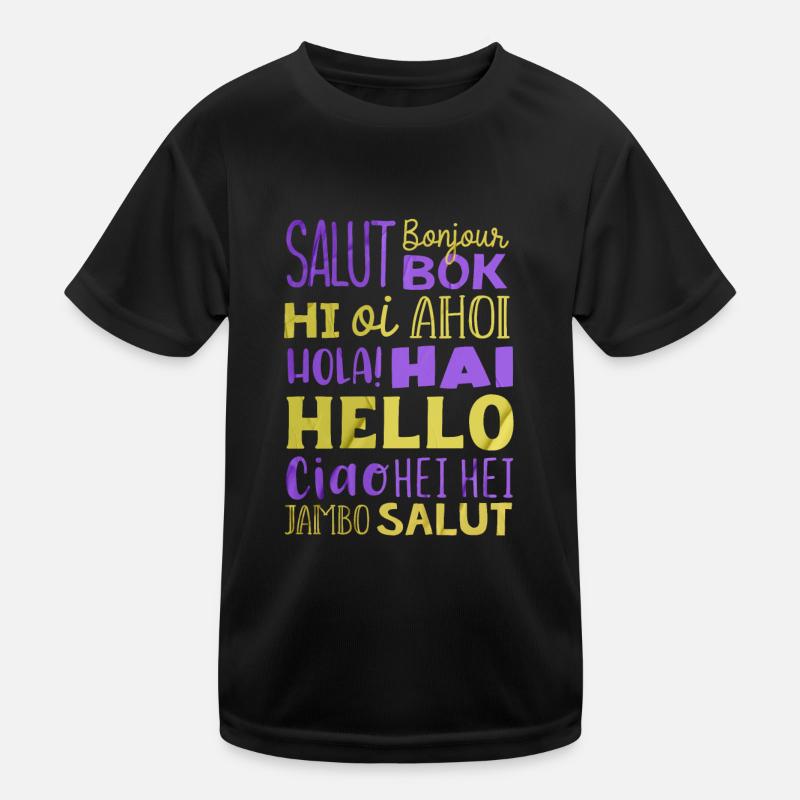 Wort Hallo Verschiedene Sprachen, Sprachlehrer Kinder Funktions-T-Shirt