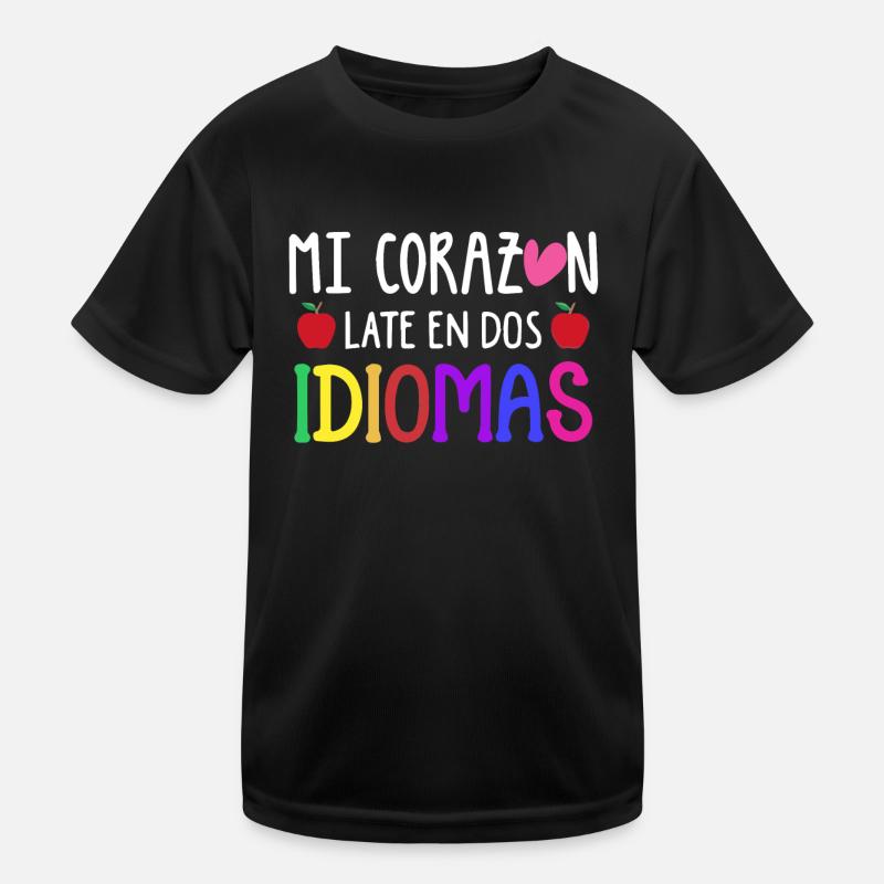 Myheart beats in 2 languages, bilingual Kids Functional T-Shirt