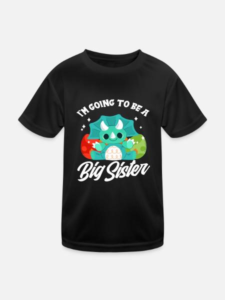 Dinosaurier Schwanger Schwester Nachwuchs - Kinder Funktions-T-Shirt - Schwarz - Vorne