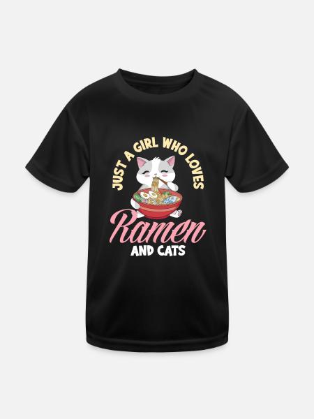 Nur Ein Mädchen Das Ramen und Katzen Liebt - Kinder Funktions-T-Shirt - Schwarz - Vorne