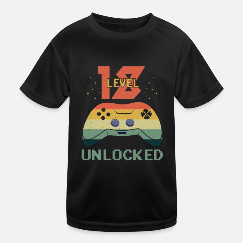 Vintage Video Game Lover Age 18 Level Unlocked Kids Functional T-Shirt