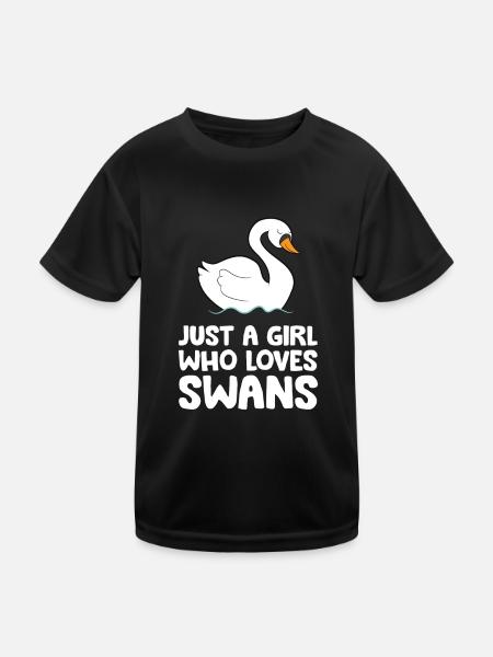 Nur ein Mädchen, das Schwäne liebt - Kinder Funktions-T-Shirt - Schwarz - Vorne