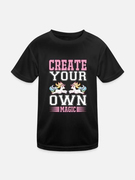 Erschaffe deine eigene Magie Unicorn - Kinder Funktions-T-Shirt - Schwarz - Vorne