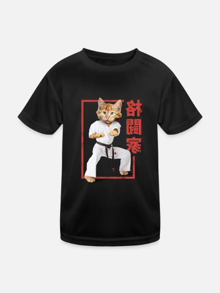Martial Arts Martial Arts Karate Judo Cat - Kids Functional T-Shirt - black - Front