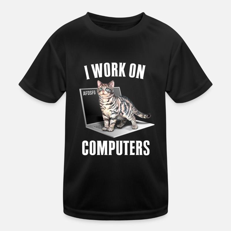 Arbeiten mit Computern und Katzen Englisch Kinder Funktions-T-Shirt