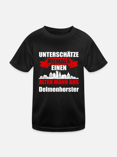 Unterschätze Niemals Einen Alten Mann Aus Delmenho - Kinder Funktions-T-Shirt - Schwarz - Vorne