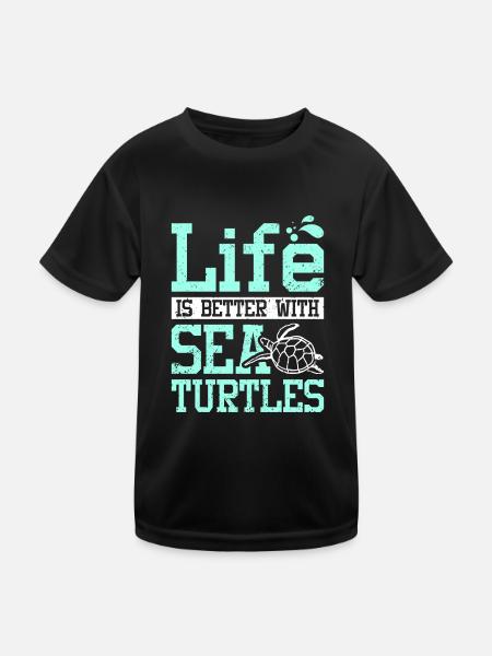 La vie est meilleure avec les tortues de mer - T-shirt sport Enfant - noir - Devant