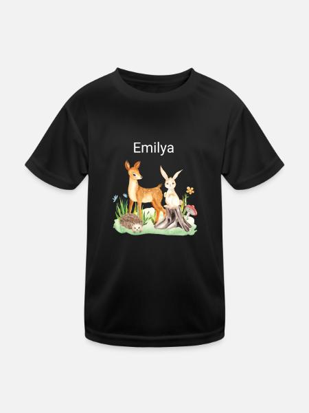 Animal deer rabbit hedgehog Emilya - Kinder Funktions-T-Shirt - Schwarz - Vorne