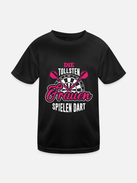 Tolle Frauen spielen Darts Damen Dart Zubehör Dart - Kinder Funktions-T-Shirt - Schwarz - Vorne