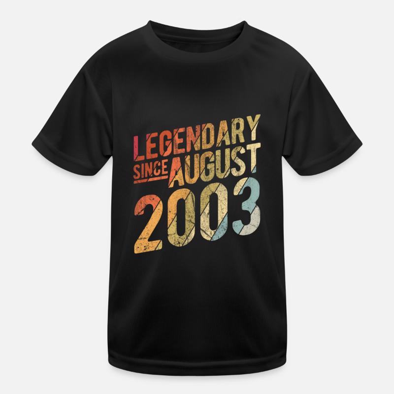 20th Birthday Gift Legendary Since August 2003 20 Kinder Funktions-T-Shirt