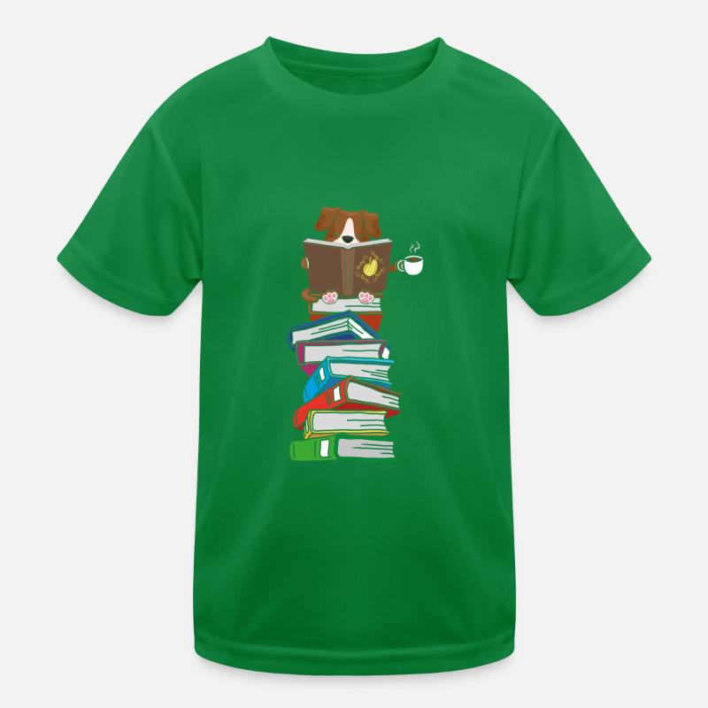 Hund liest Bücher mit Kaffee Kinder Funktions-T-Shirt
