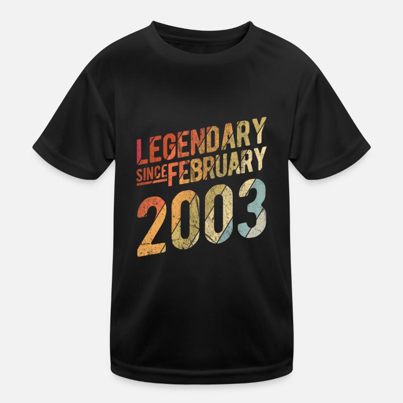 20th Birthday Gift Legendary Since February 2003 2 Kinder Funktions-T-Shirt