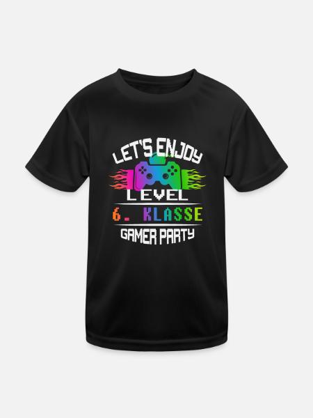 Level 6. KLASSE keep calm and game on - Kinder Funktions-T-Shirt - Schwarz - Vorne
