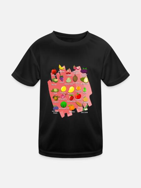 Gemüse-Alphabet - Kinder Funktions-T-Shirt - Schwarz - Vorne