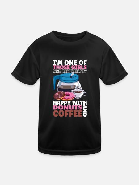Kaffee Donuts - Kinder Funktions-T-Shirt - Schwarz - Vorne