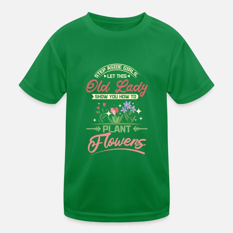 Vieille dame vous montrer comment planter des fleurs T-shirt sport Enfant