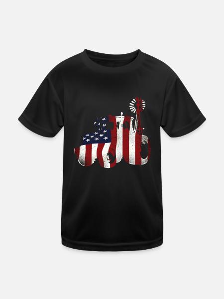 Farming Farmer American Flag Us - Kids Functional T-Shirt - black - Front