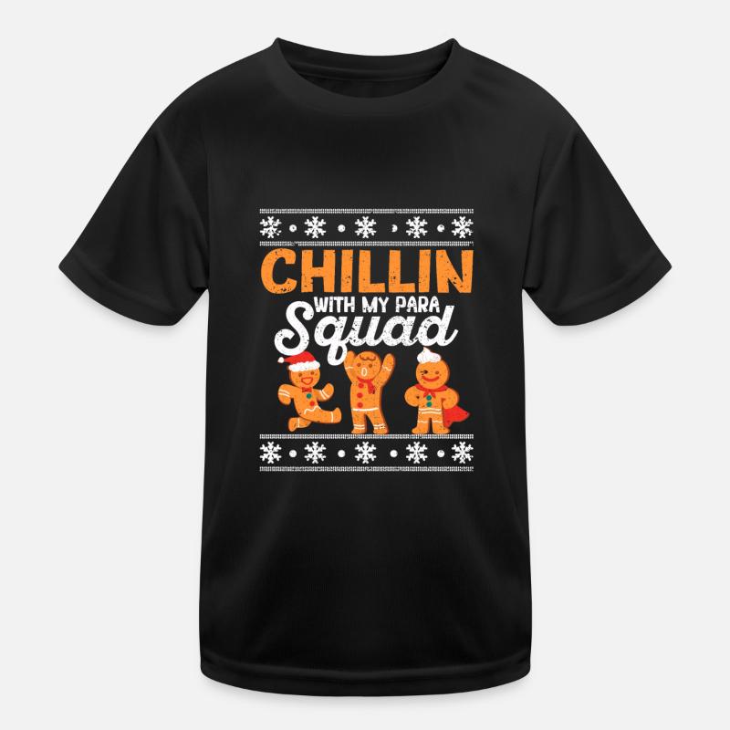 Chillin With My Para Squad Gingerbread Man Christmas Kids Functional T-Shirt