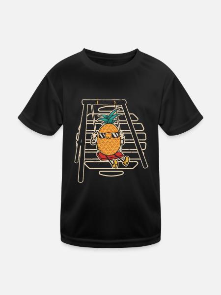 Pineapple On A Swing Hawaiian Summer Tropical - Kids Functional T-Shirt - black - Front