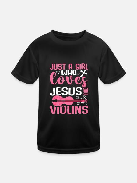 Just A Girl Who Loves Jesus And Violins - Kinder Funktions-T-Shirt - Schwarz - Vorne