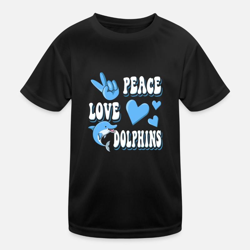 Delfin Peace Love Kinder Funktions-T-Shirt
