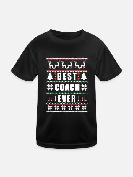 Funny Ugly Christmas Best Coach Ever - Kinder Funktions-T-Shirt - Schwarz - Vorne
