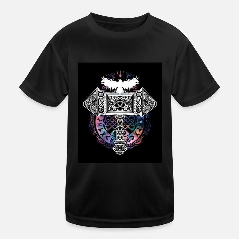 Thor Hammer Rabe Mjölnir Runen Wikinger Galaxie Kinder Funktions-T-Shirt