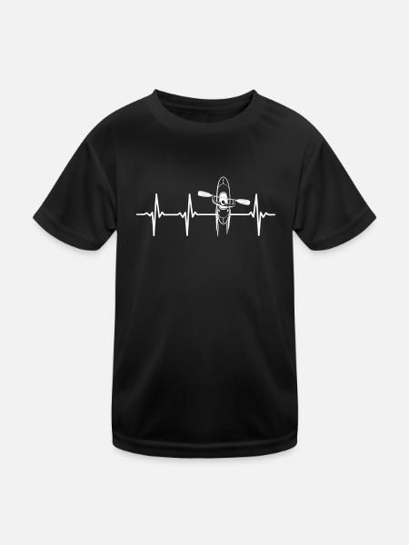 Canoeing Lake Kayak Heartbeat - White Water Kayaki - Kids Functional T-Shirt - black - Front