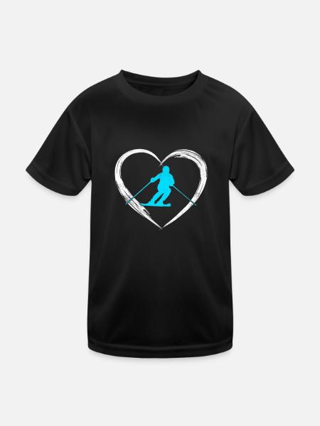 Ski love - Kinder Funktions-T-Shirt - Schwarz - Vorne