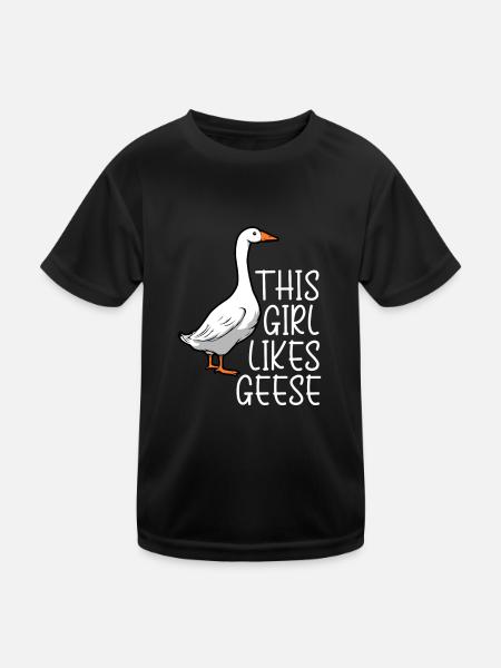 Une fille aime les oies, la faune, l'oiseau, - T-shirt sport Enfant - noir - Devant