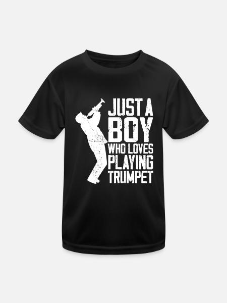 Trumpet Player Vintage Just A Boy - Kinder Funktions-T-Shirt - Schwarz - Vorne