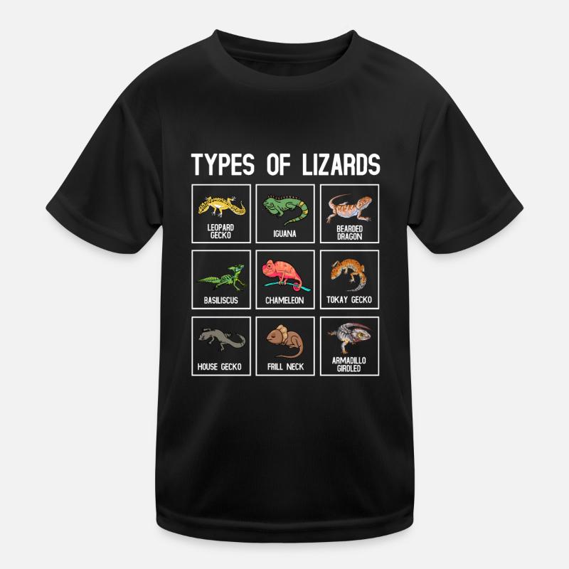 Arten Von Eidechsen, Eidechsen, Reptilien - Kinder Funktions-T-Shirt - Schwarz