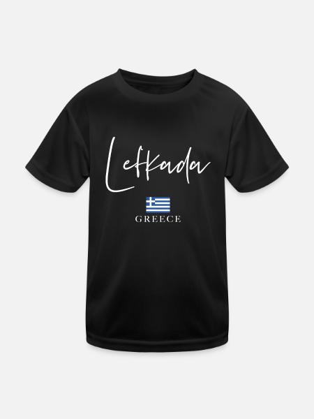 Griechenland Fahnenurlaub - Insel Lefkada - Kinder Funktions-T-Shirt - Schwarz - Vorne