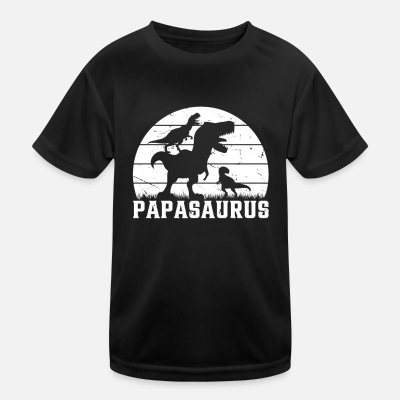 Papa Saurus Dinosaur Papa with two Kids - Papasaur Kids Functional T-Shirt